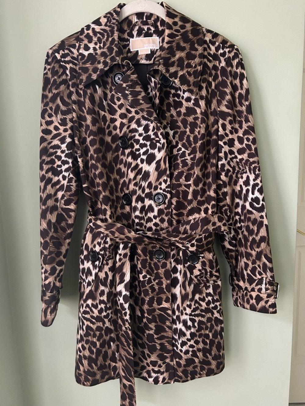 Michael Kors Leopard-Print Double-Breasted Trench Coat - Brown & Cream